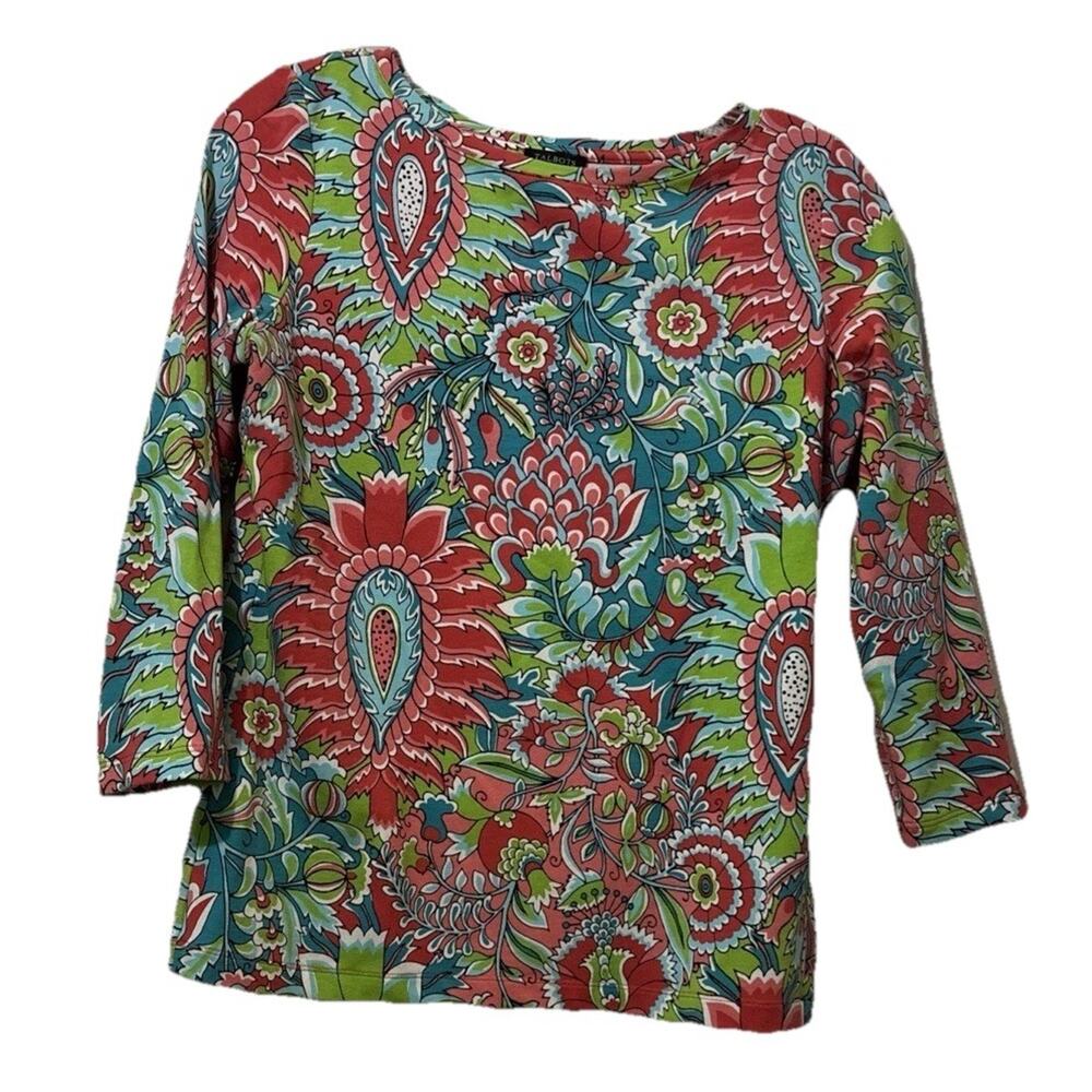 Talbots Petites Top Size P/XS Multicolor 3/4 Sleeve Boho Paisley Floral Colorful